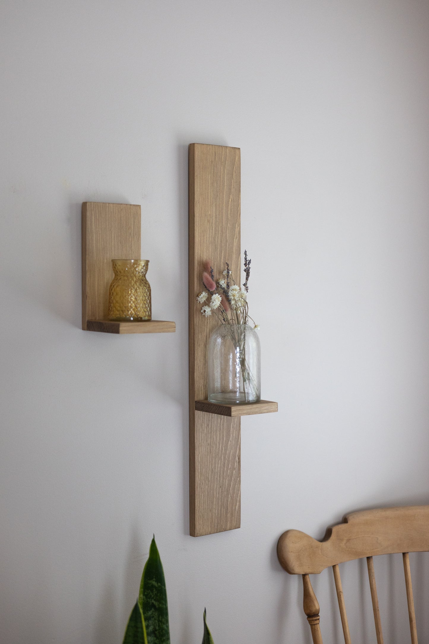 Wall Hanging Wood Shelves | Set of Two Rustic Plant Shelves