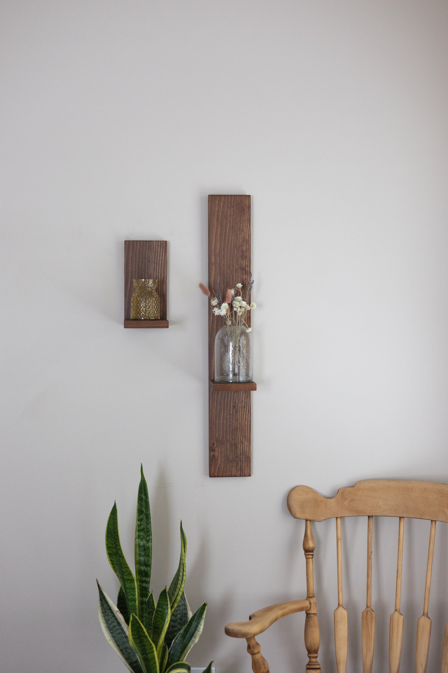 Wall Hanging Wood Shelves | Set of Two Rustic Plant Shelves