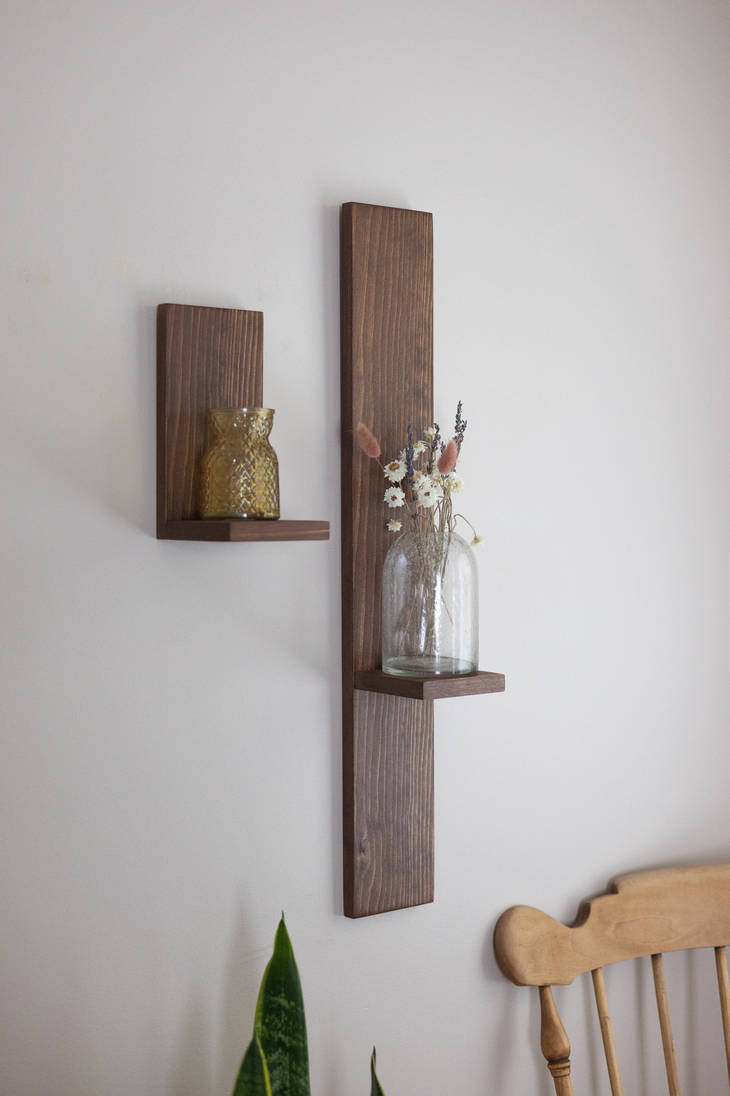 Wall Hanging Wood Shelves | Set of Two Rustic Plant Shelves