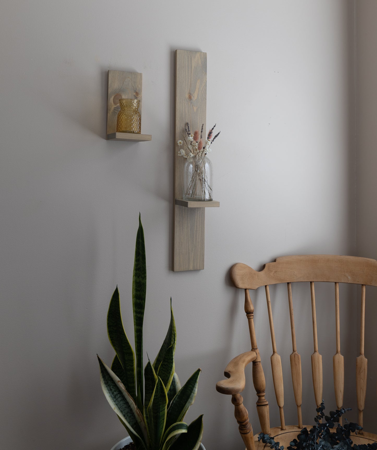 Wall Hanging Wood Shelves | Set of Two Rustic Plant Shelves