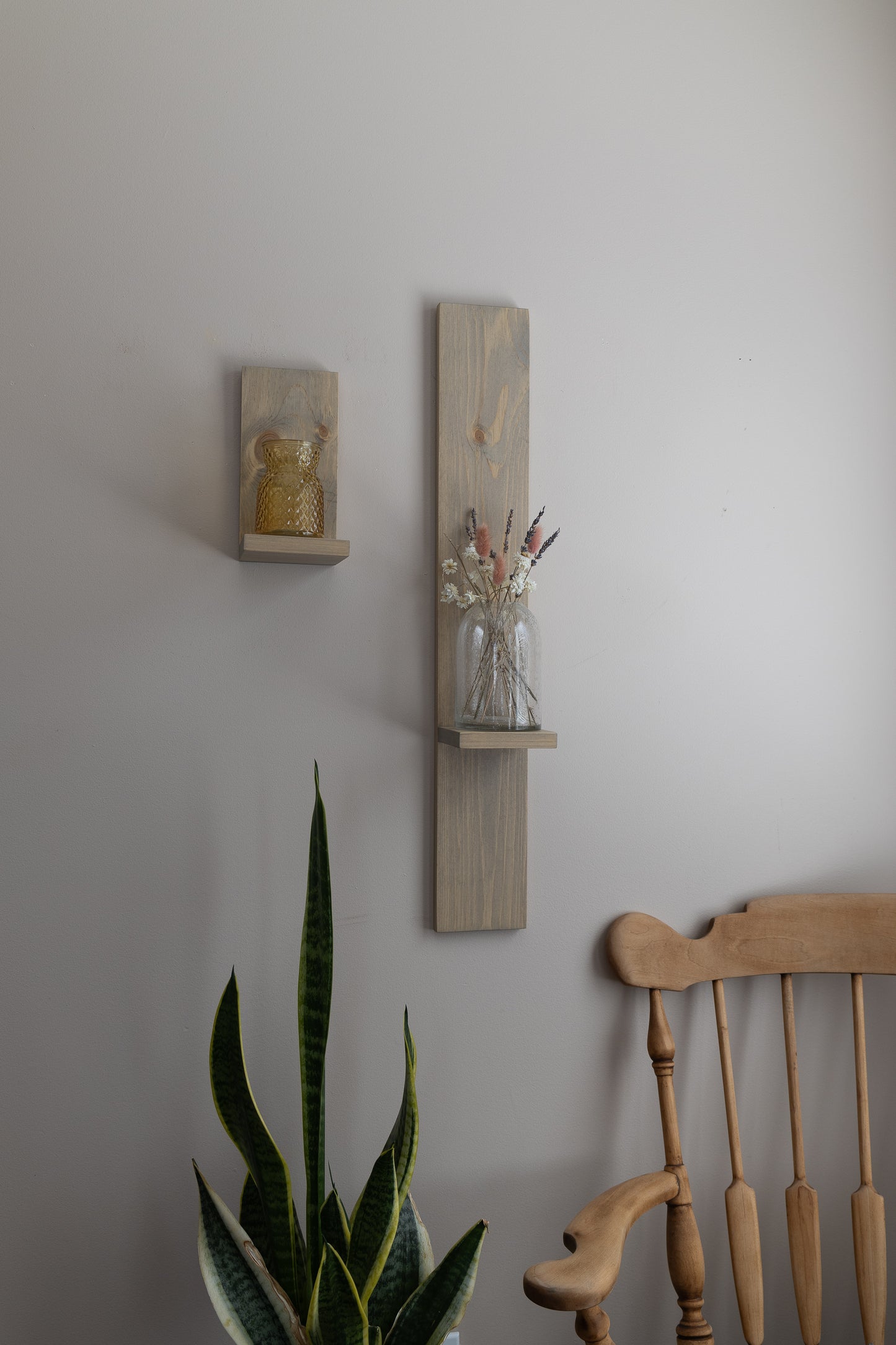 Wall Hanging Wood Shelves | Set of Two Rustic Plant Shelves