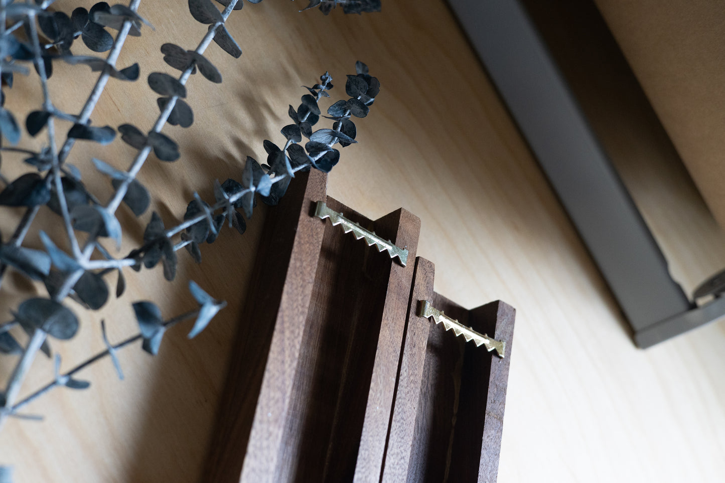 Slim 12 Inch Walnut Wall Pocket with Preserved Eucalyptus