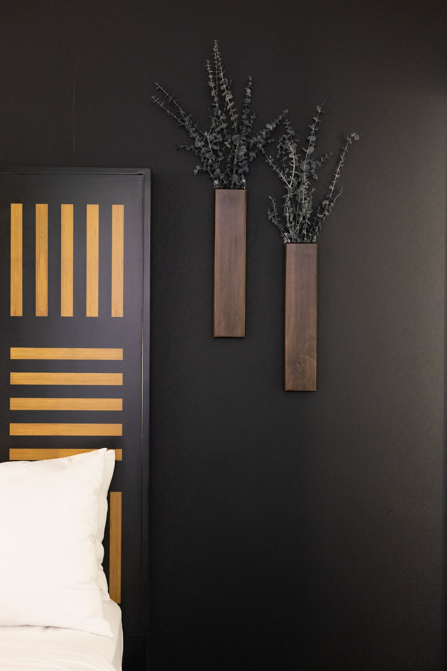 Long Slim 16 Inch Wood Wall Pocket with Preserved Eucalyptus