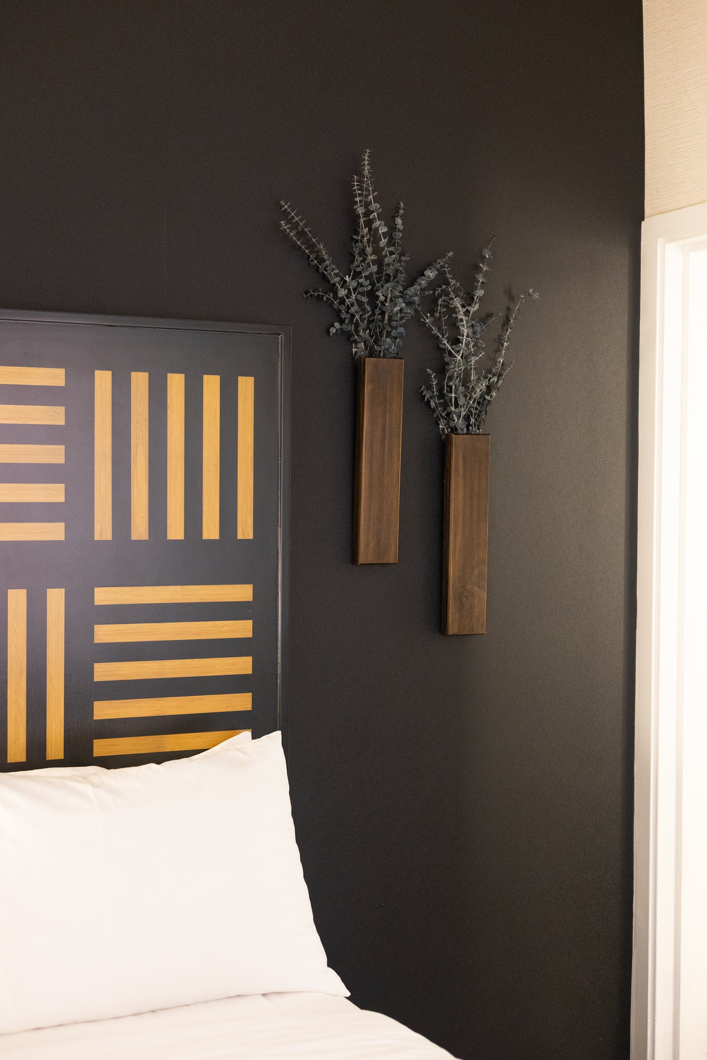 Long Slim 16 Inch Wood Wall Pocket with Preserved Eucalyptus