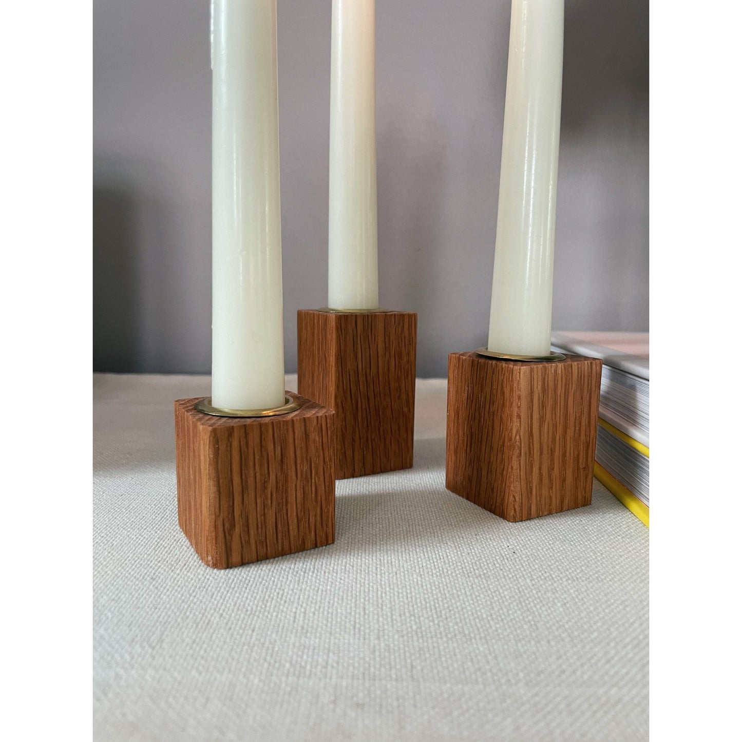 Oak Taper Candleholders Set of Three Wood Candlesticks