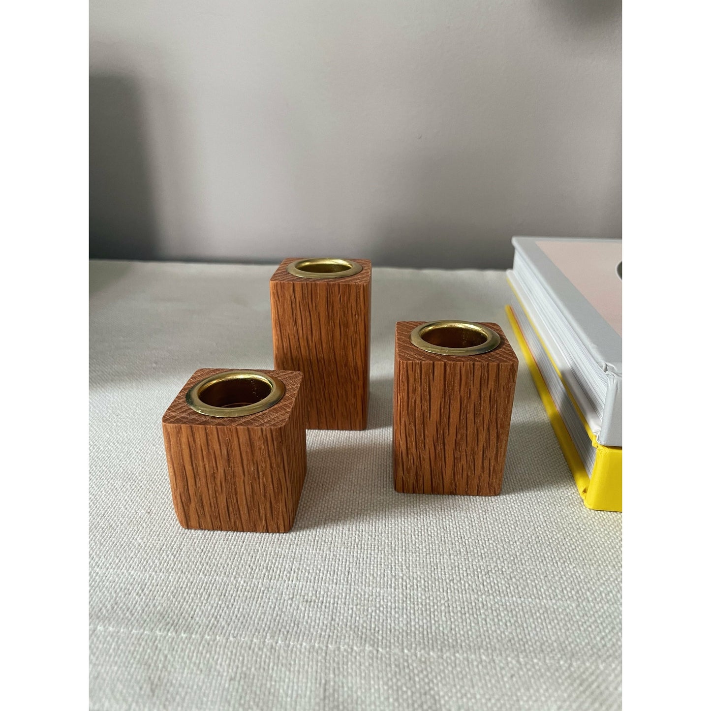 Oak Taper Candleholders Set of Three Wood Candlesticks