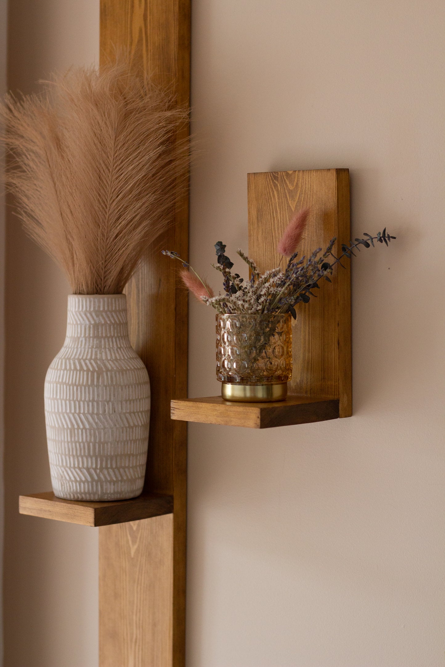 Wall Hanging Wood Shelves | Set of Two Rustic Plant Shelves