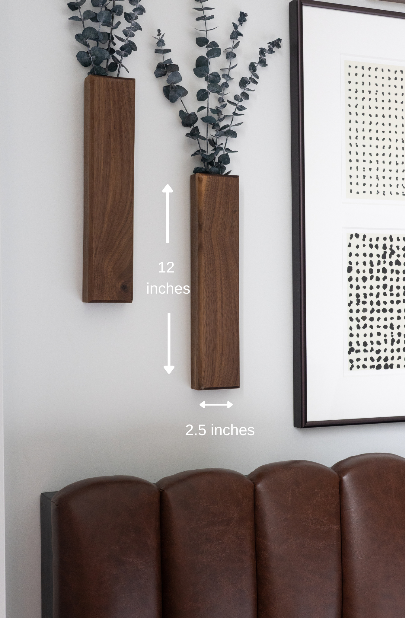 Slim 12 Inch Walnut Wall Pocket with Preserved Eucalyptus
