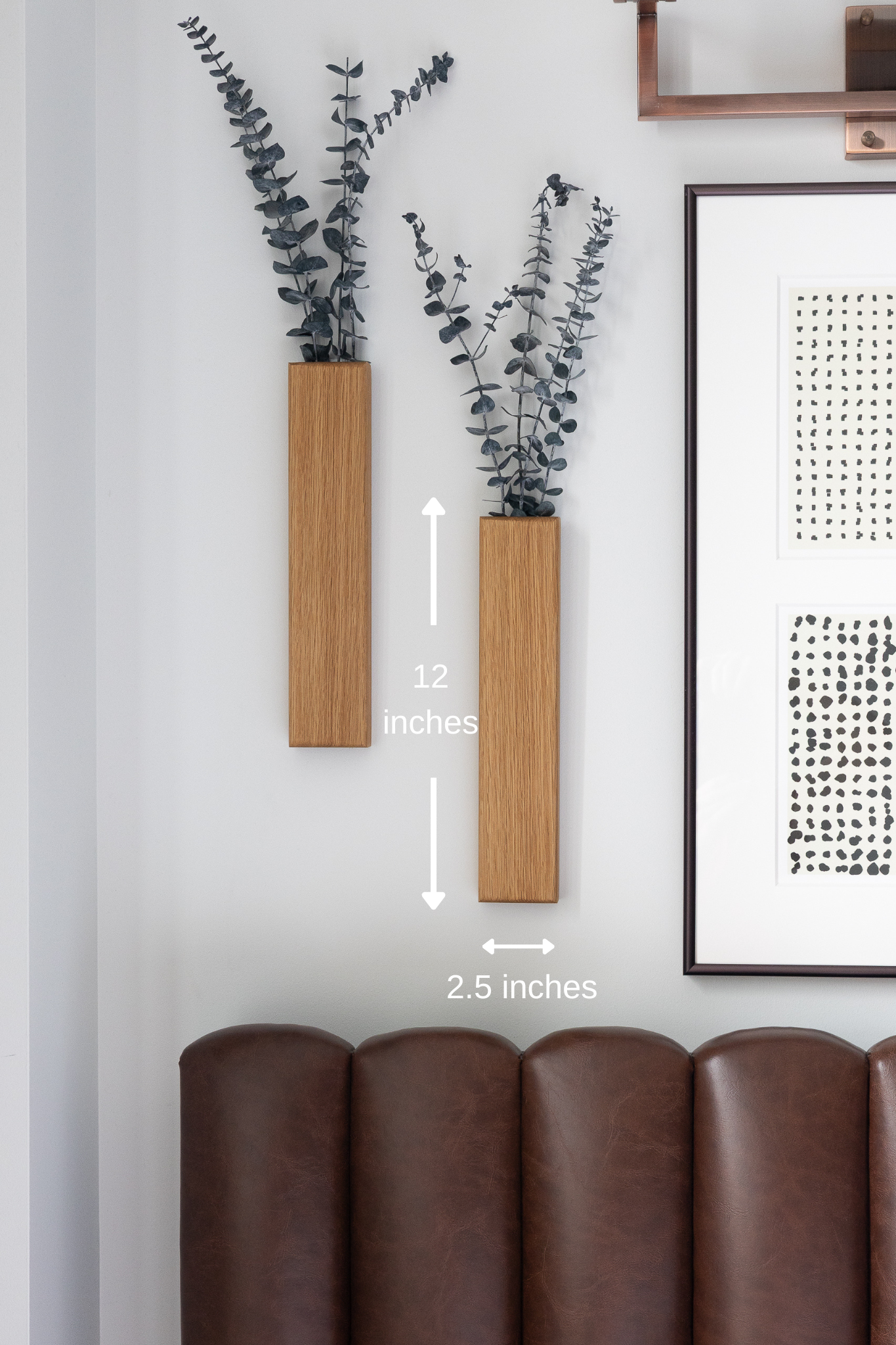 Slim 12 Inch Oak Wall Pocket with Preserved Eucalyptus