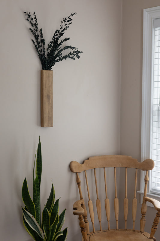 Long Slim 16 Inch Wood Wall Pocket with Preserved Eucalyptus