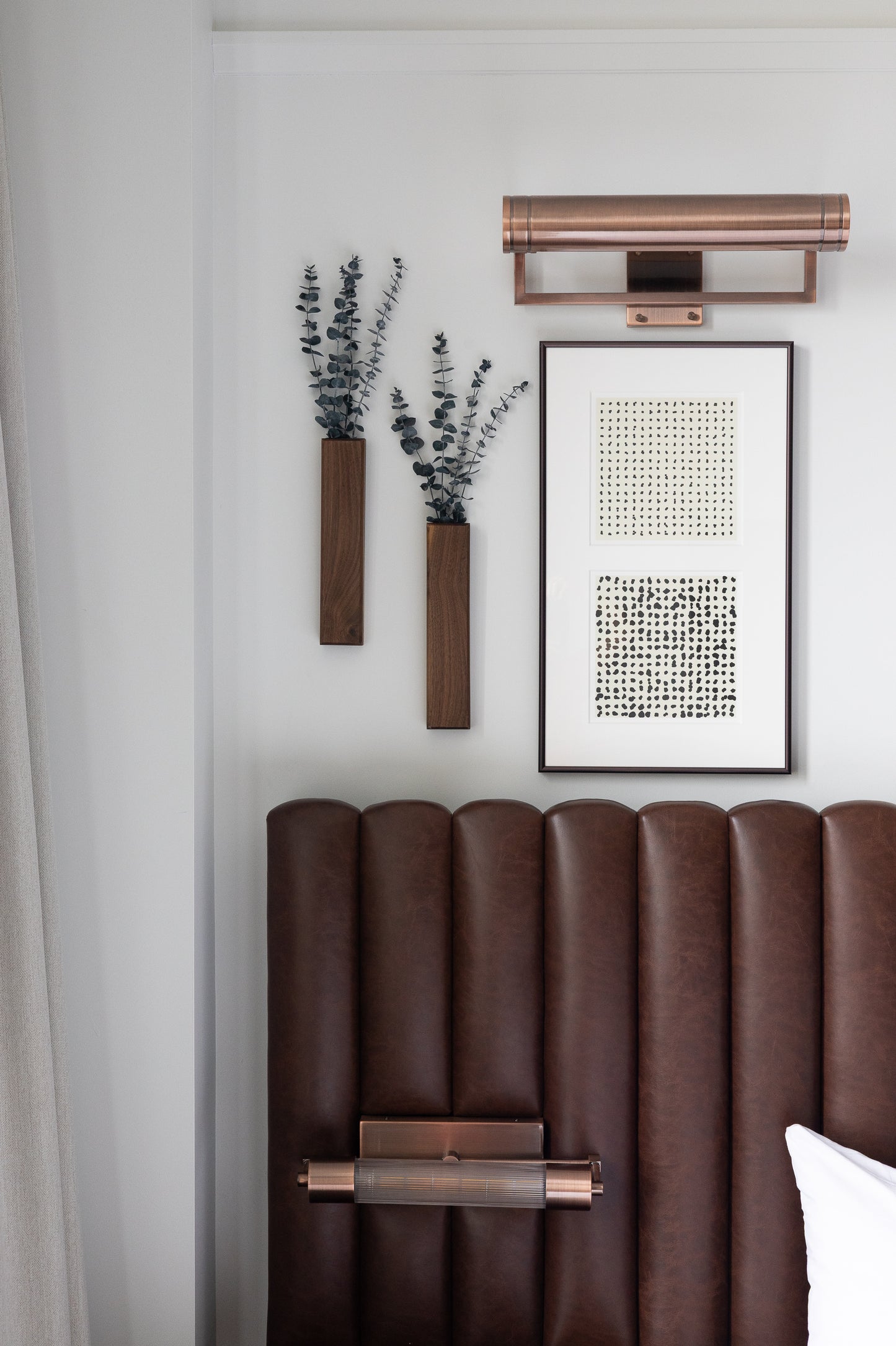 Slim 12 Inch Walnut Wall Pocket with Preserved Eucalyptus