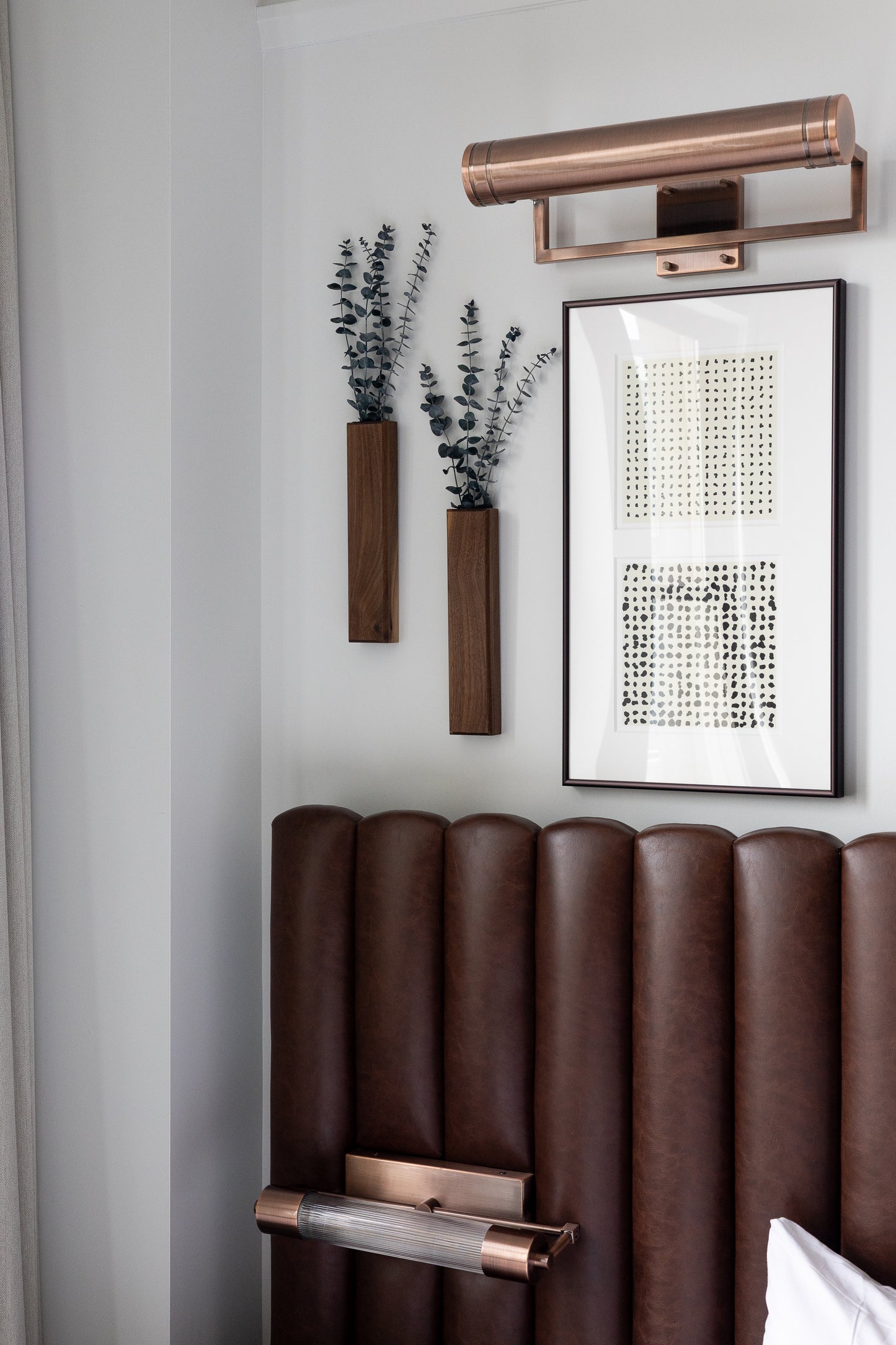 Slim 12 Inch Walnut Wall Pocket with Preserved Eucalyptus