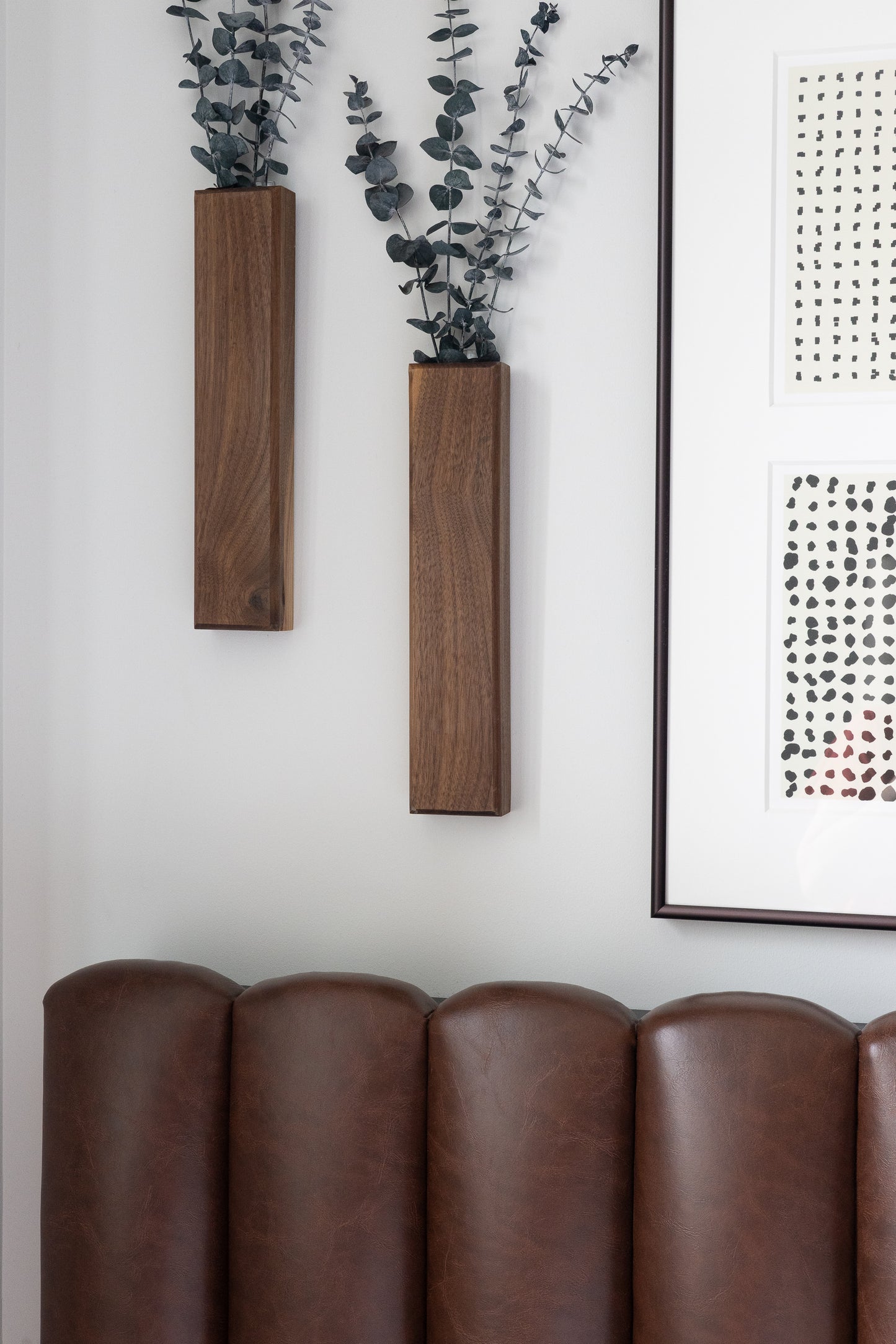 Slim 12 Inch Walnut Wall Pocket with Preserved Eucalyptus