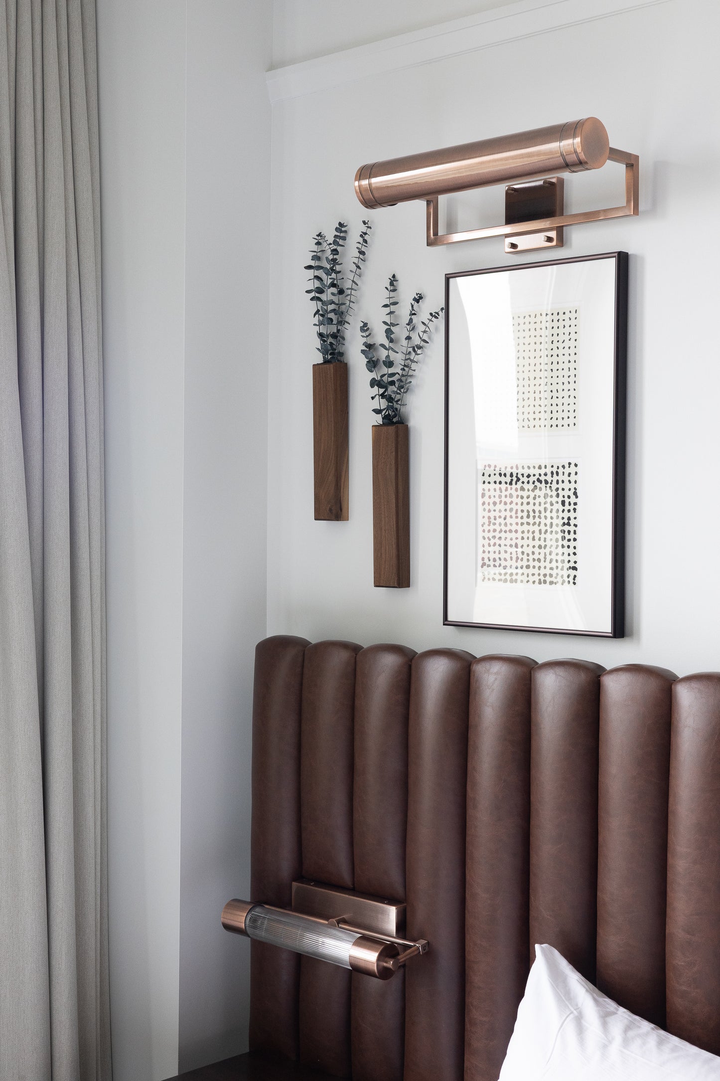 Slim 12 Inch Walnut Wall Pocket with Preserved Eucalyptus