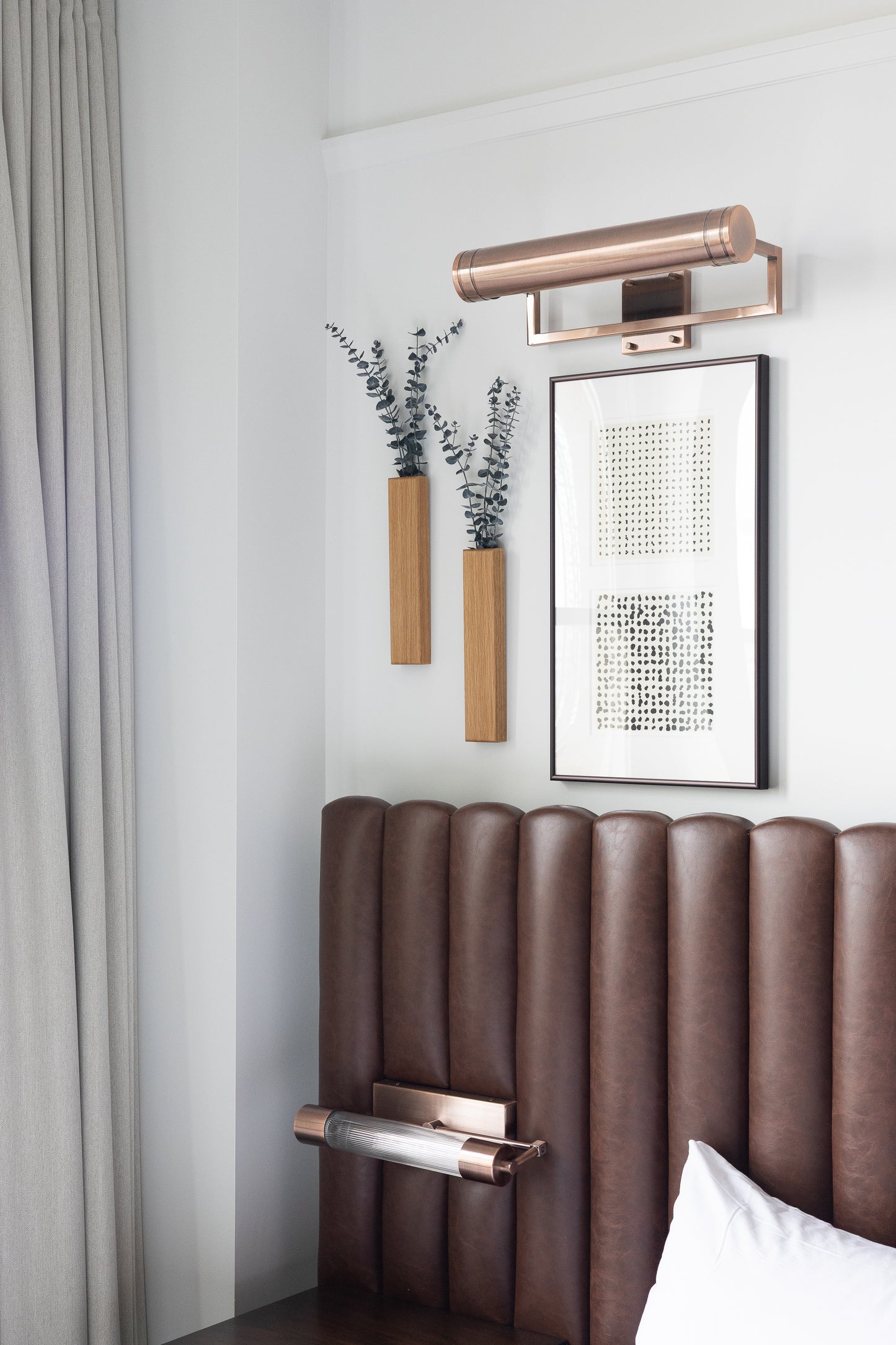 Slim 12 Inch Oak Wall Pocket with Preserved Eucalyptus