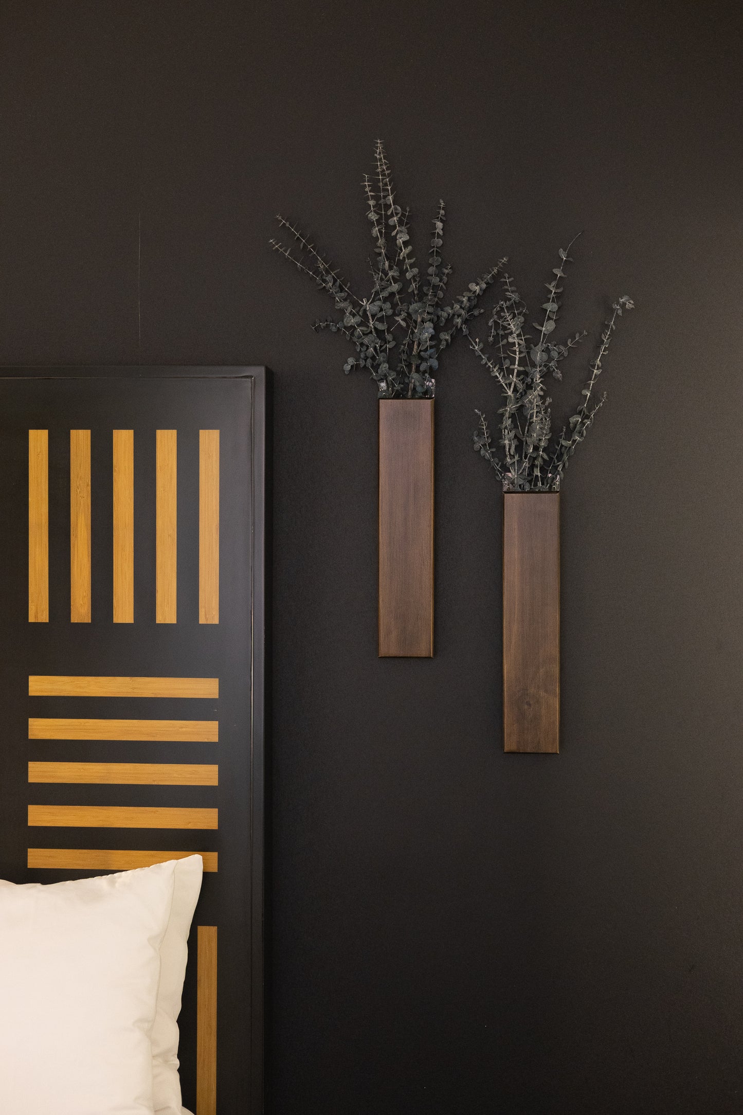 Long Slim 16 Inch Wood Wall Pocket with Preserved Eucalyptus