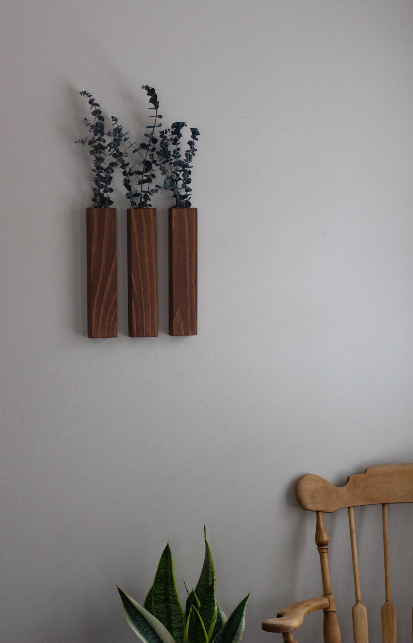 Slim Wood Wall Pocket with Eucalyptus