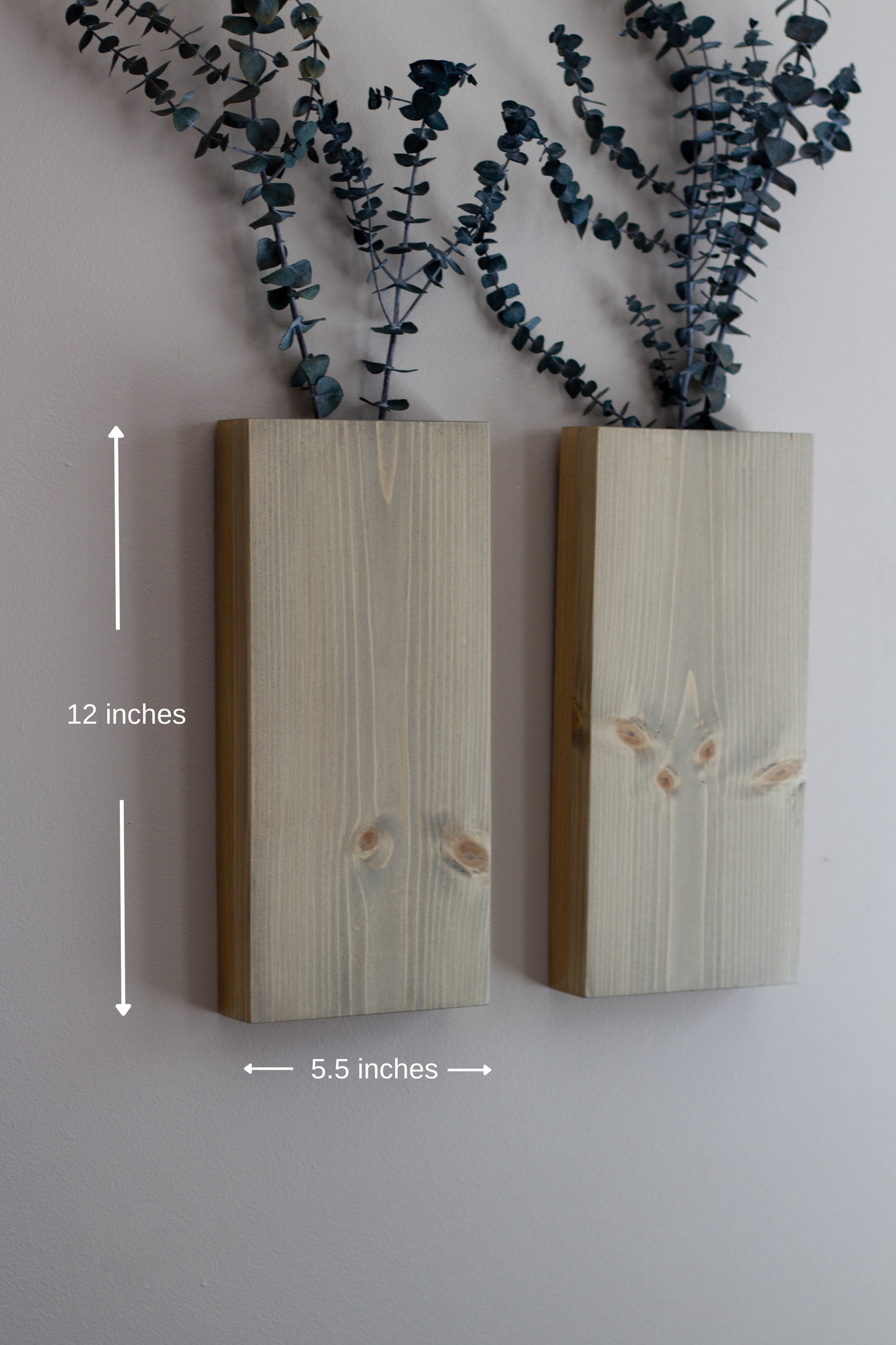 Wood Wall Pocket in Stained Finish | Wood Hanging Vase for Greenery or Dried Flowers