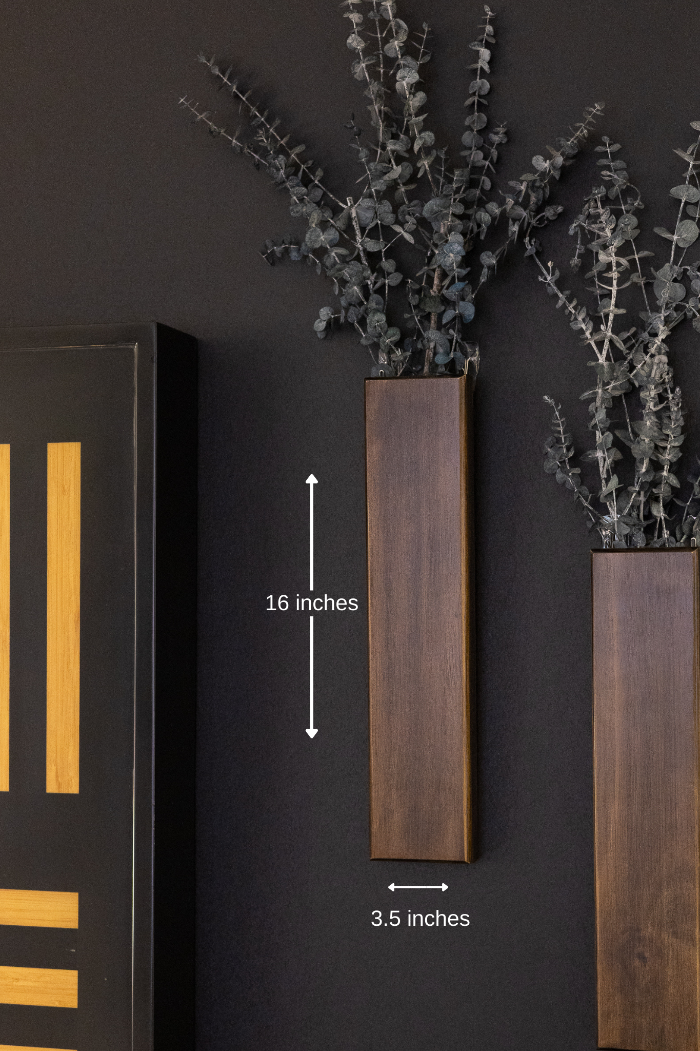Long Slim 16 Inch Wood Wall Pocket with Preserved Eucalyptus