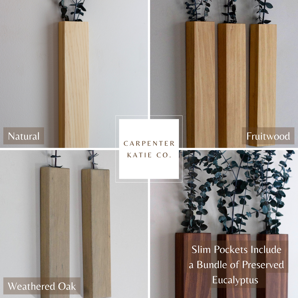 Slim 12 Inch Wood Wall Pocket with Eucalyptus – Carpenter Katie Co.