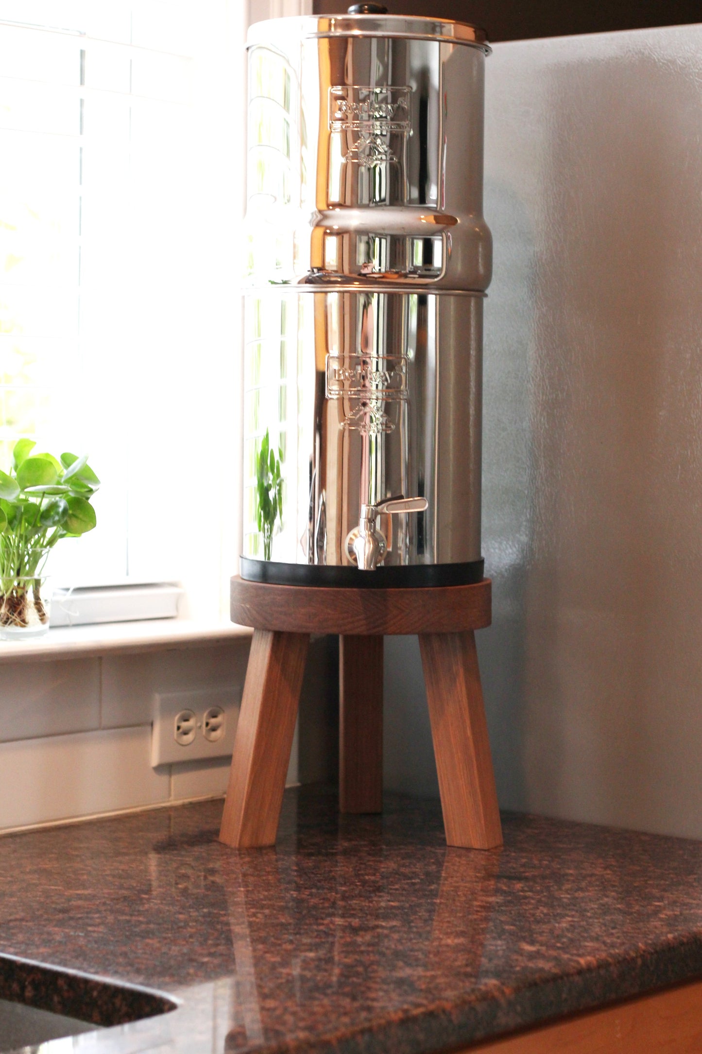 Tall Wood Stand 9" Berkey Water Filter Compatible | Kitchen Accessory for Water Crock Dispenser