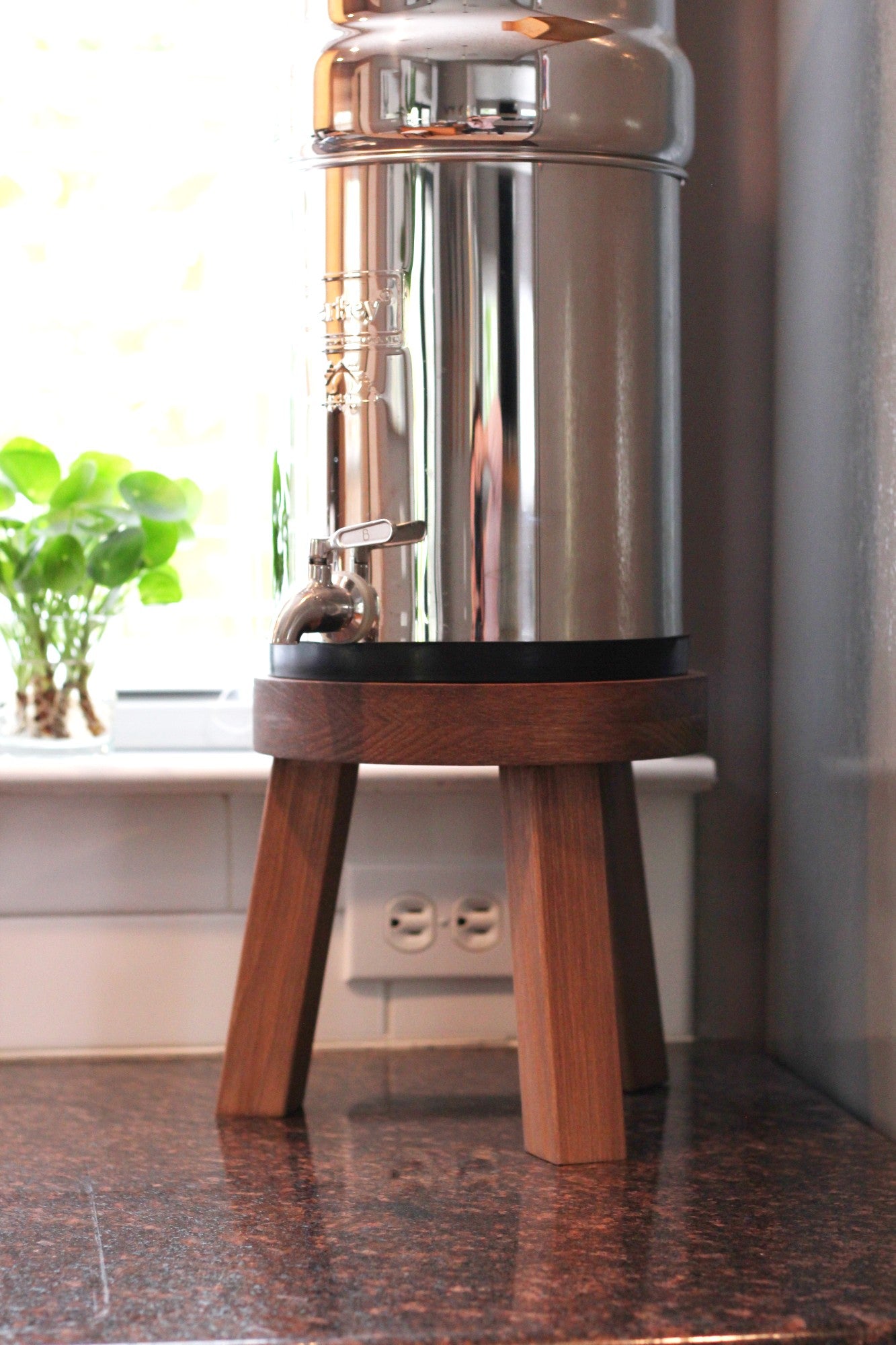 Tall Wood Stand 9" Berkey Water Filter Compatible | Kitchen Accessory for Water Crock Dispenser