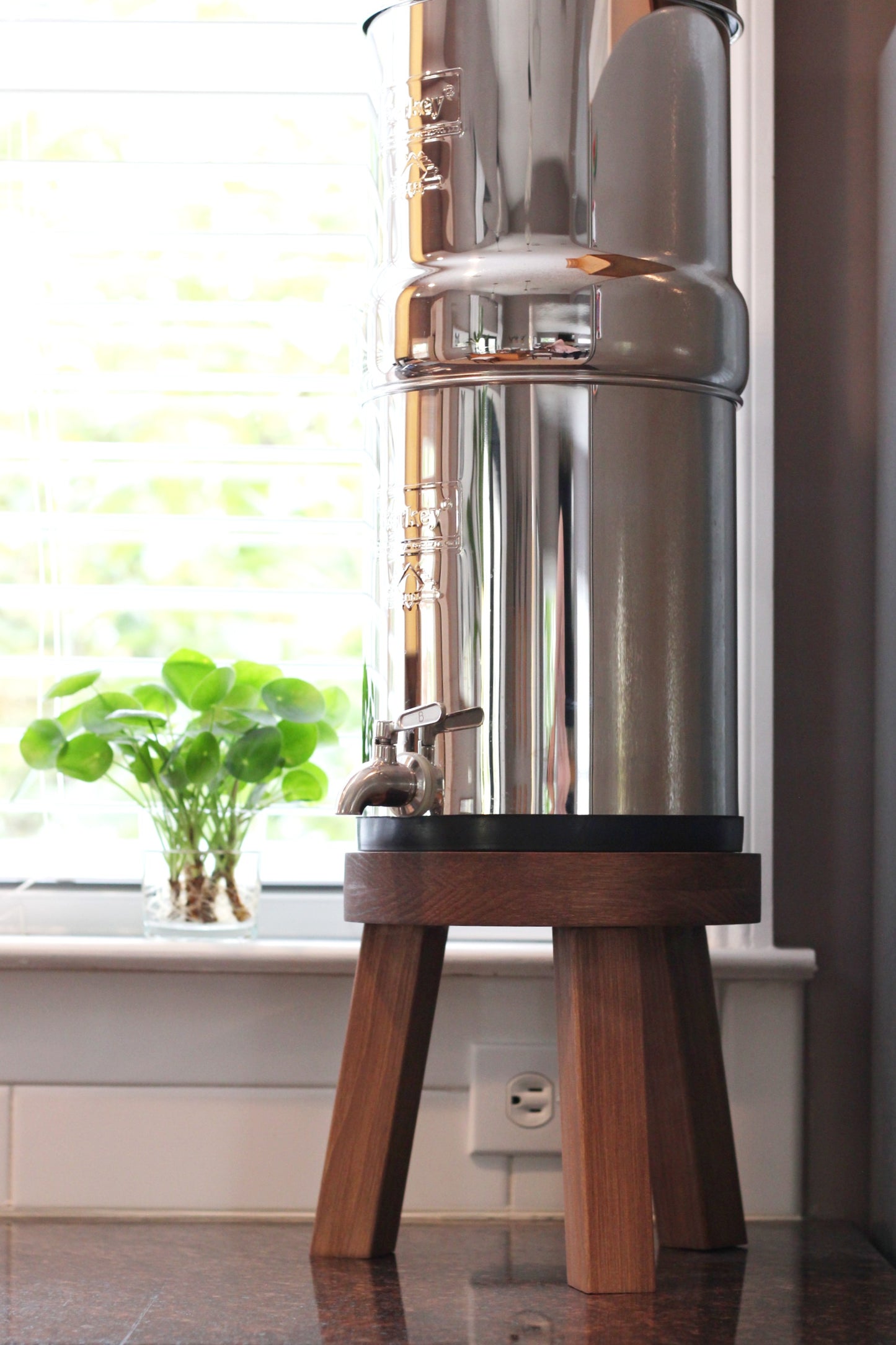 Tall Wood Stand 9" Berkey Water Filter Compatible | Kitchen Accessory for Water Crock Dispenser