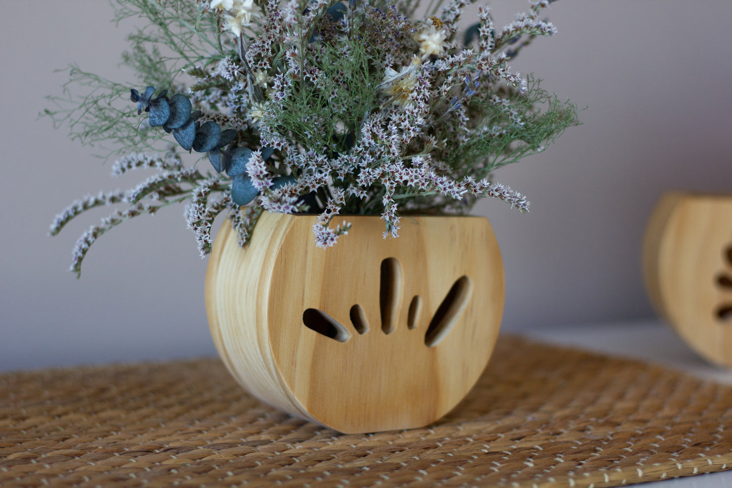 Mini Wood Vase with Dried Flower Bunch