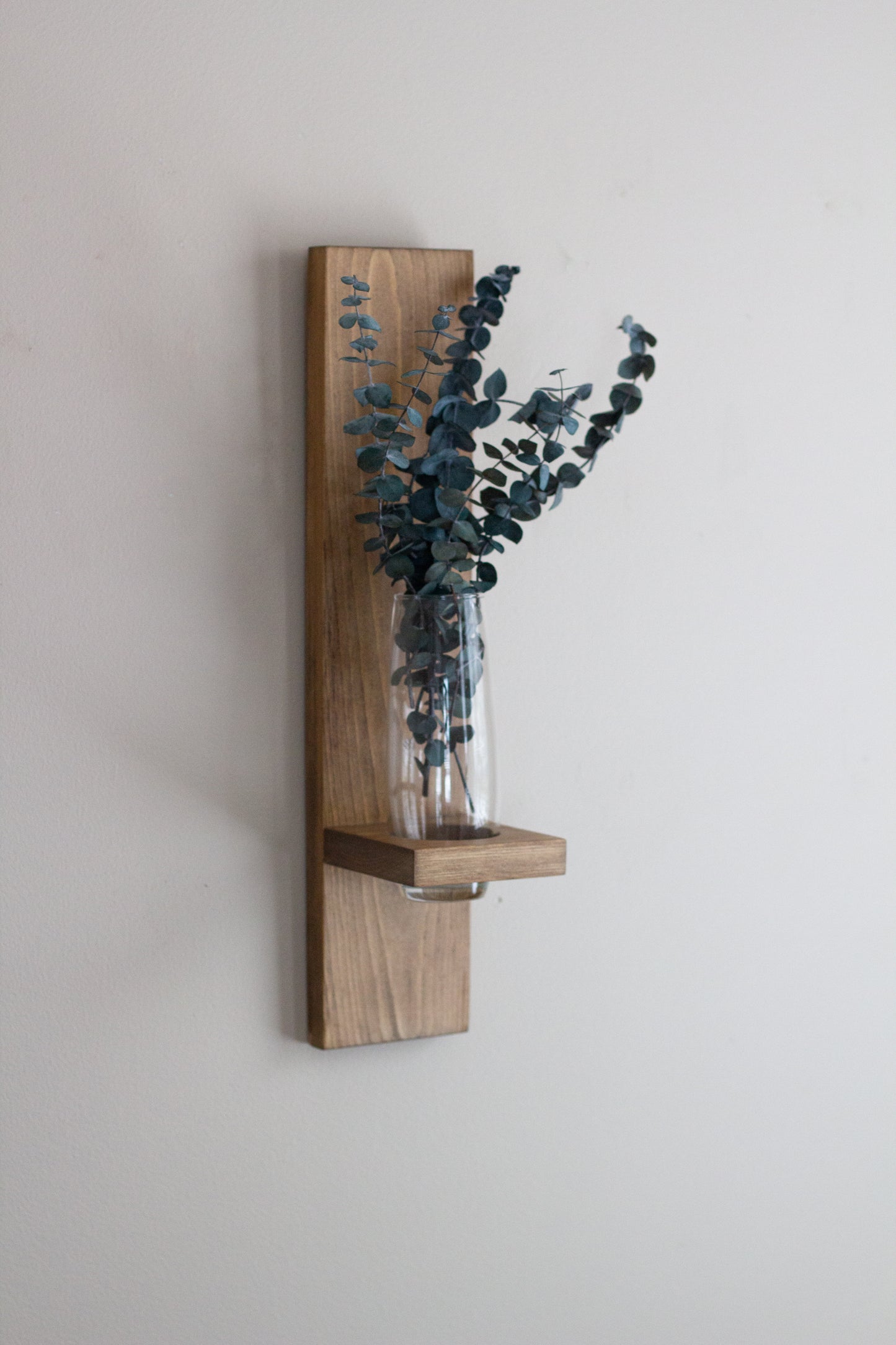 Wood Wall Hanging with Bud Vase | Neutral Home Decor for Flowers