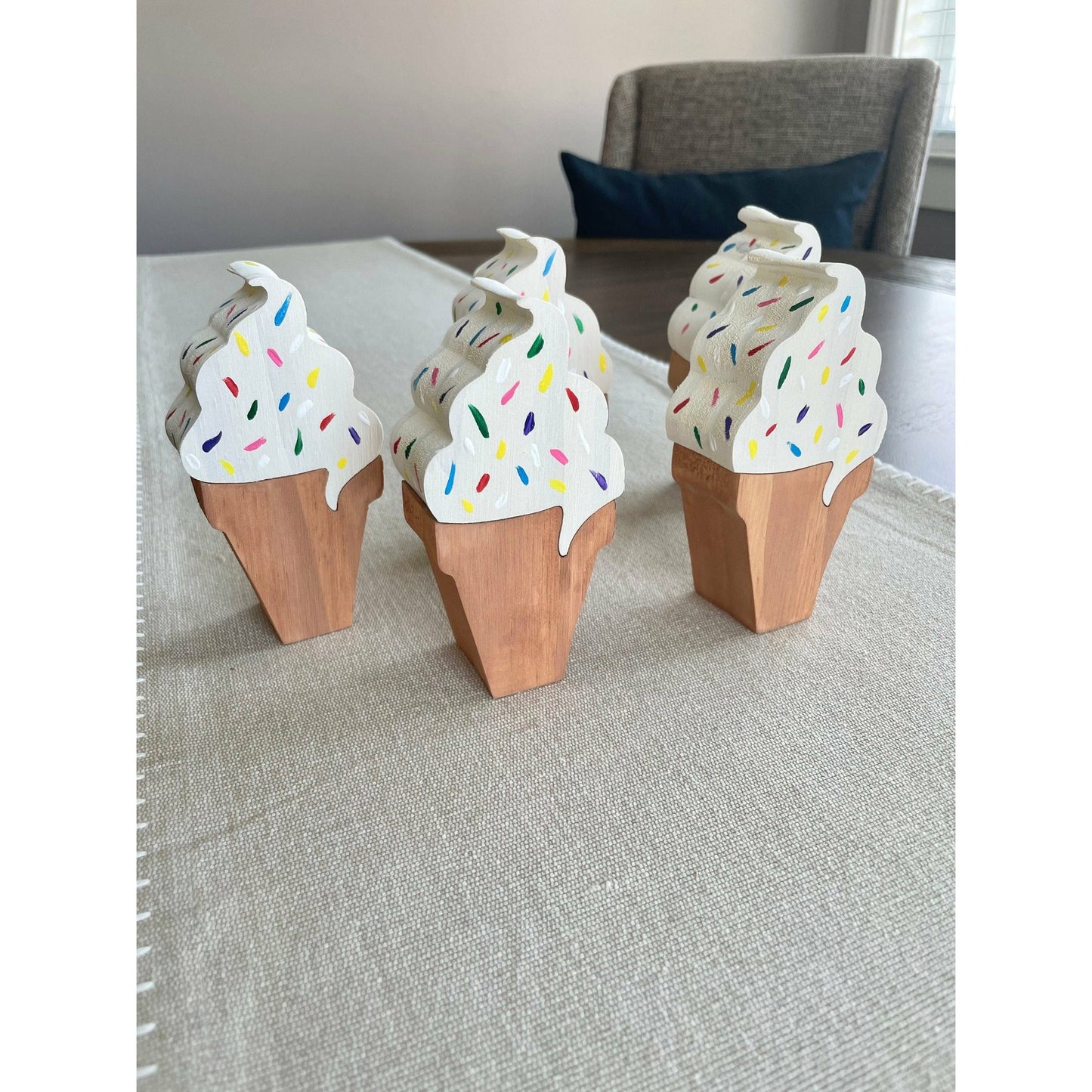 Wood Ice Cream Cone with Sprinkles Summer Decor