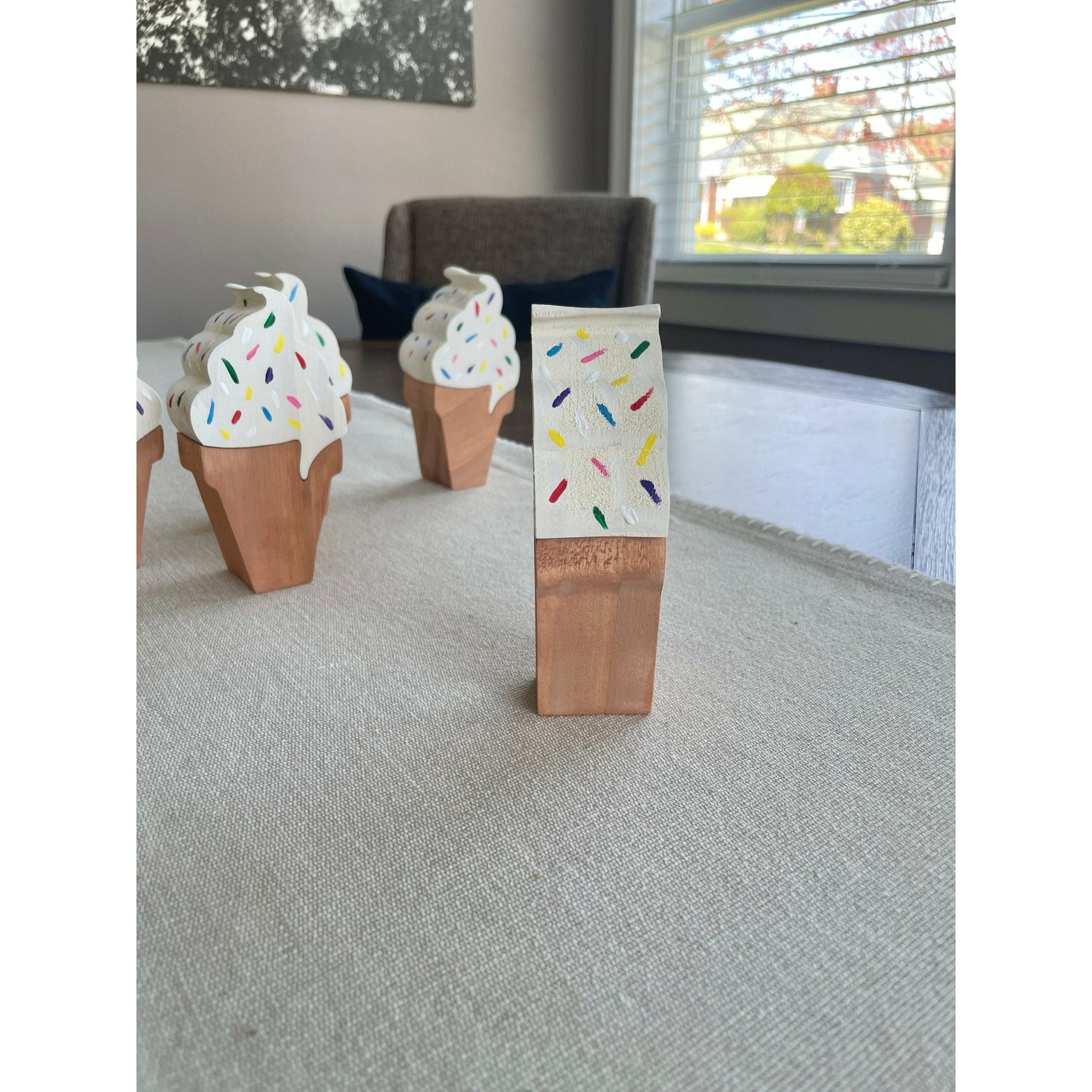 Wood Ice Cream Cone with Sprinkles Summer Decor