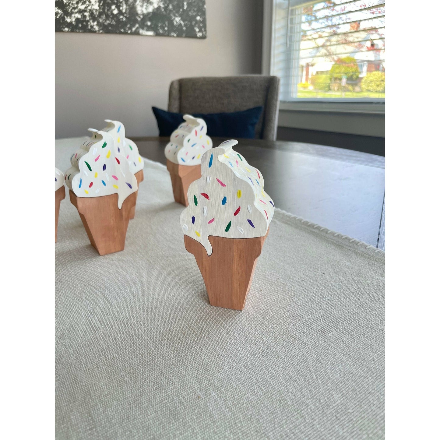 Wood Ice Cream Cone with Sprinkles Summer Decor