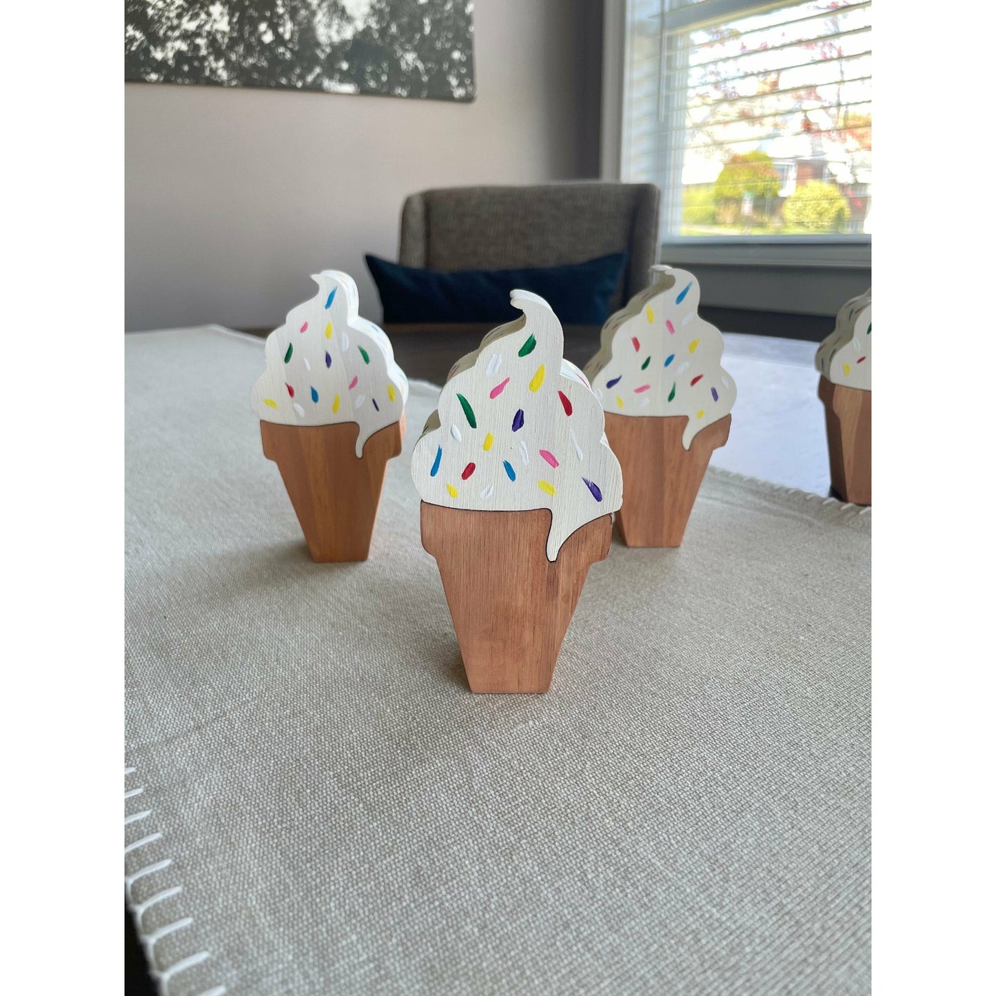 Wood Ice Cream Cone with Sprinkles Summer Decor