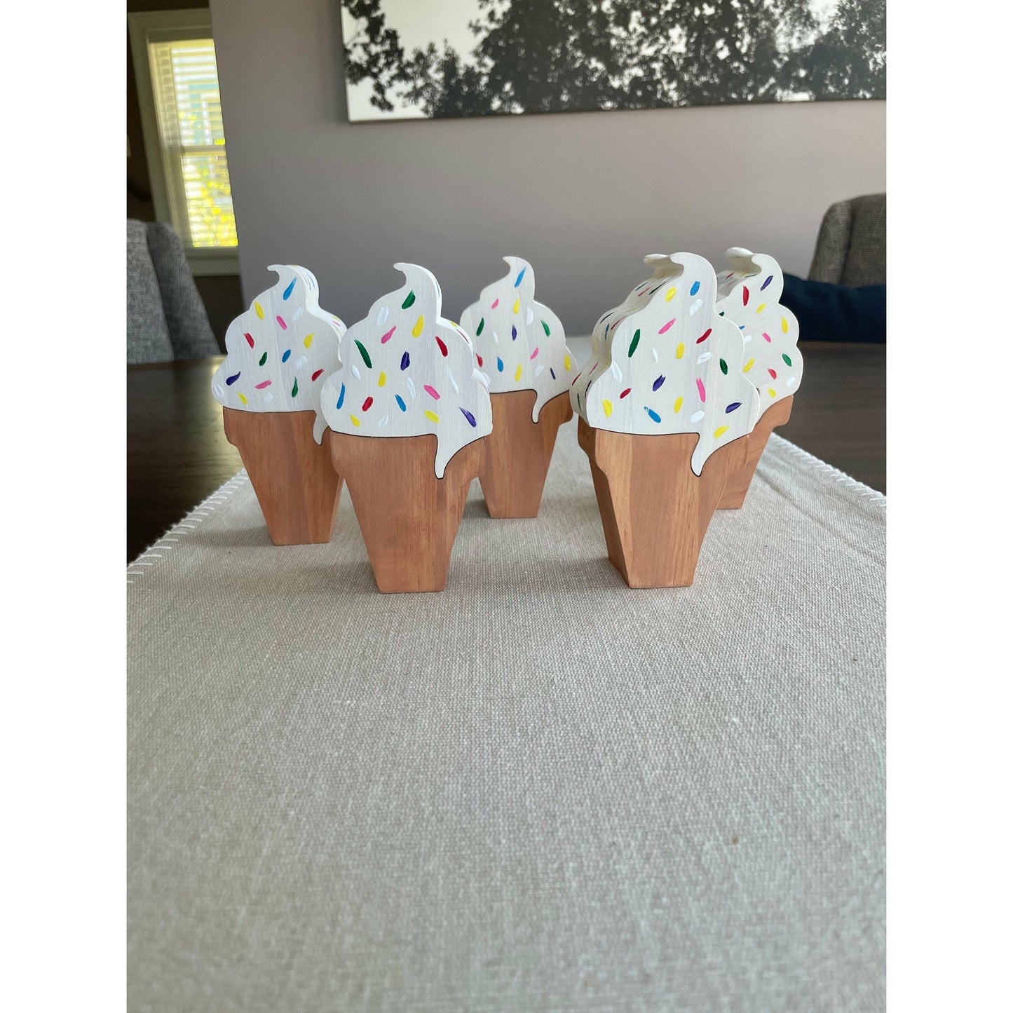 Wood Ice Cream Cone with Sprinkles Summer Decor